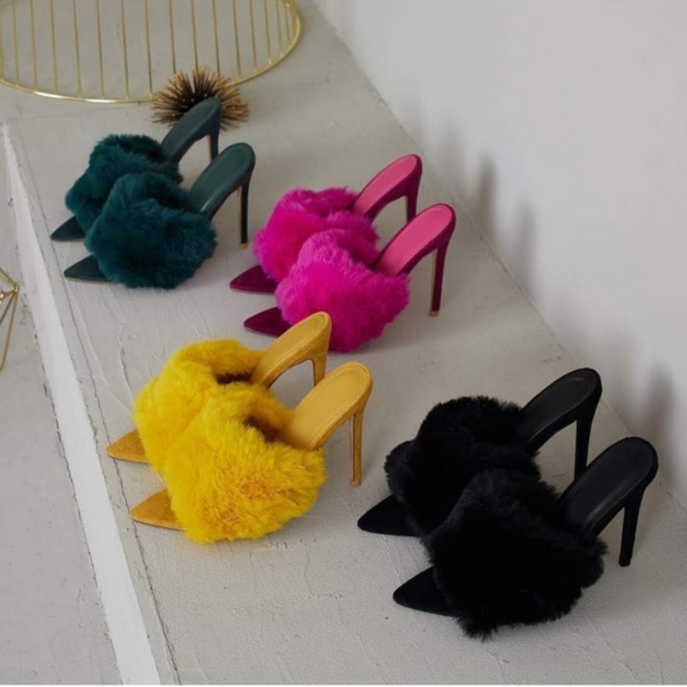 Cape Robbin Savage Fur High Heels Mules Green💝 - Picture 5 of 7